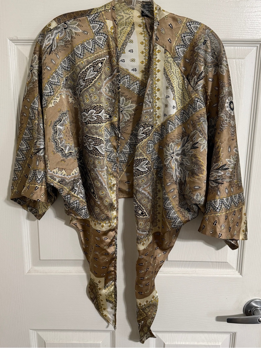 SHEIN Brown Paisley Open-Front Draped Kimono Jacket
